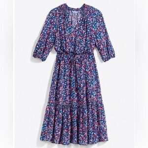 Draper James Navy Floral Maxi Dress with Pink Accents